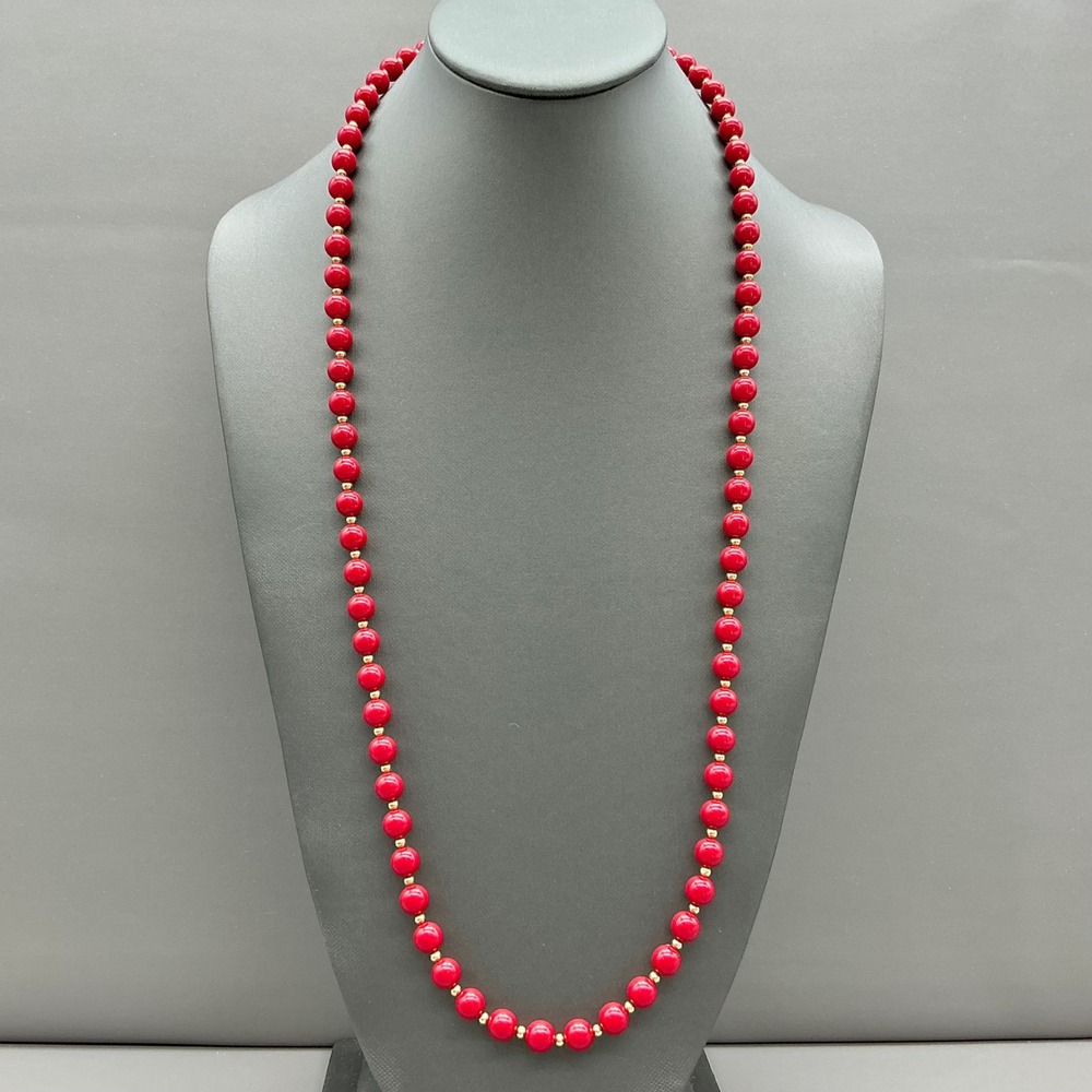Monet Necklace Womens Red Gold Tone Bead Vintage Strand Jewelry 24 Inches